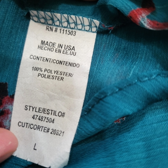 Lily White Flowy Sheer Blue & Black Bird Tank Top Size Large - Picture 7 of 8